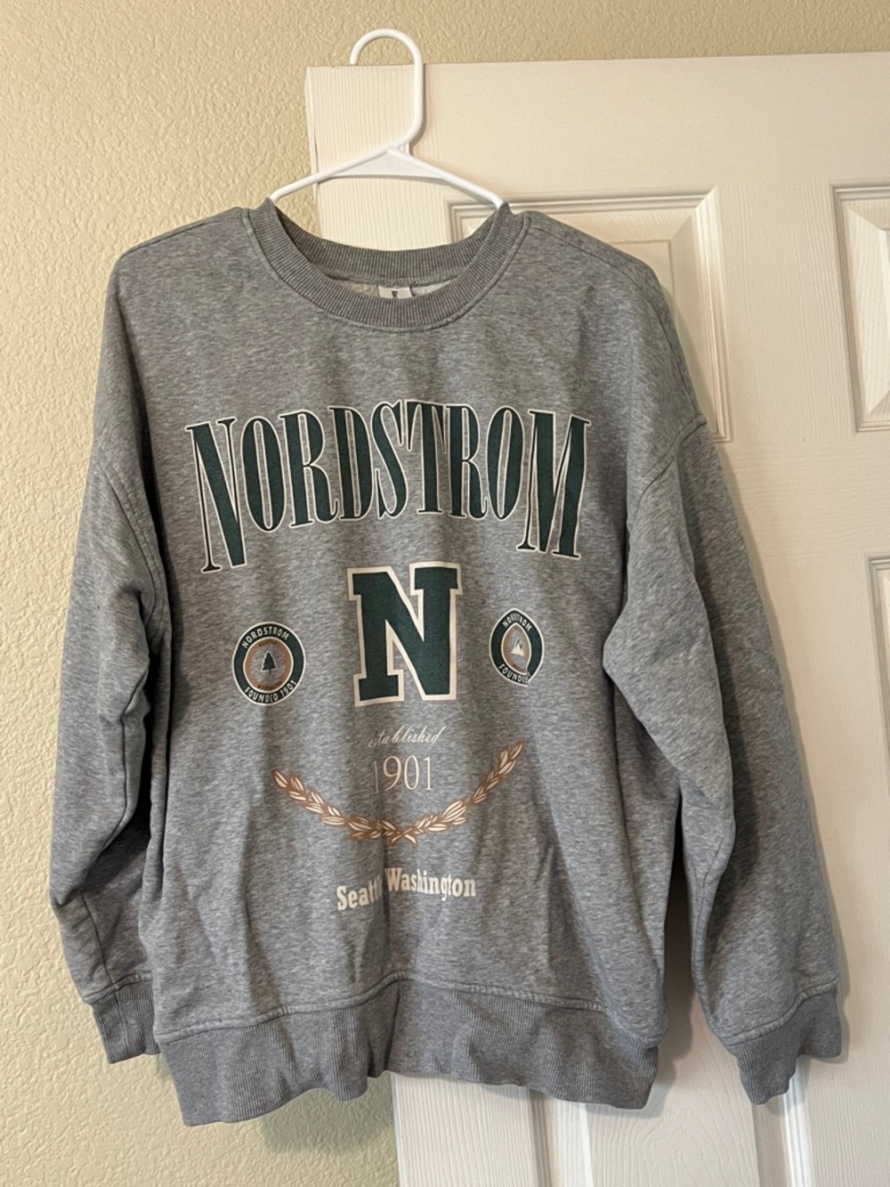 Nordstrom Gray Crewneck Sweatshirt with Dark Green Logo